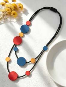 MARLIWOO 1pc Vintage Colorblock Multi-Layer Long Necklace, Colorful Bohemian Party Niche Jewelry - Colorful - View 2