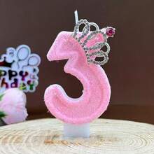 Pink Flock Texture Number Birthday Candle 0‑9, Rhinestone Crown Decor Digital Cake Topper Candle, Cute Princess‑Style Cake Decoration Candle For Girls Birthday Party Baby Shower Birthday Cake Decor Supplies - Multicolor - View 20