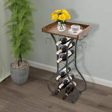Freistehendes Weinregal für 14 Flaschen, 90 cm Dekorativer Flaschenhalter‑Ständer, Boden‑Weinregal für Küche, Bar, Esszimmer - Schwarz - Übersicht 3