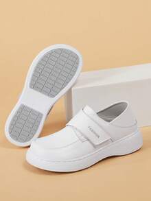 Women Thick-Sole Solid Color Leather Shoes, Fashion School Style Lace-Up Loafers, Comfy Light-Weight Shoes - White - View 2