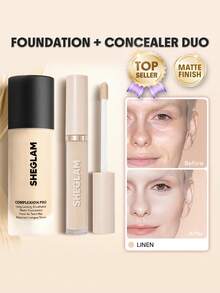 SHEGLAM [2件組] Complexion Pro 霧面粉底液與遮瑕膏套組 - Linen - 查看 1