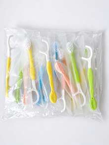 50/30/15/2pcs,Disposable Travel Toothbrushes In Macaron Colors, Featuring An Integrated Design With Dental Floss, A Toothpick, And A Tongue Cleaner; Individually Wrapped-Ideal For Travel And Daily Use. - Multicolor - View 6