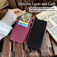 Premium Luxury Diamond Lattice PU Leather Flip Wallet Protective Shell Compatible With IPhone 18 Pro Max 18 Pro 18 17 Pro Max 17 Pro 17, Electroplated Edge & HD Camera Lens Guard, Built‑In Card Slots, Wireless Charging Supported Phone Case - Cherry Red - View 6