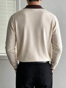 Men's Mercerized Patchwork Slim Fit Square Shoulder Airplane Collar Long Sleeve Sweater - Apricot - View 2
