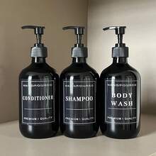 3pcs Soap Dispenser Set 500ml, Empty Press Pump Refillable Shampoo Conditioner Body Wash Dispenser Bottles For Household Hotel Bathroom Decoration - Long Neck Shiny - View 8