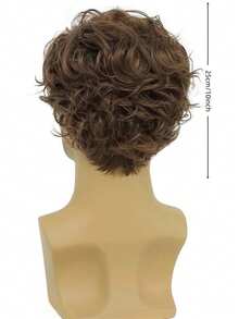 Men's Short Brown Wig, Curly Layered Natural Side Part Hairstyle, Heat Resistant Synthetic Wig With Wig Cap - Brown - View 6