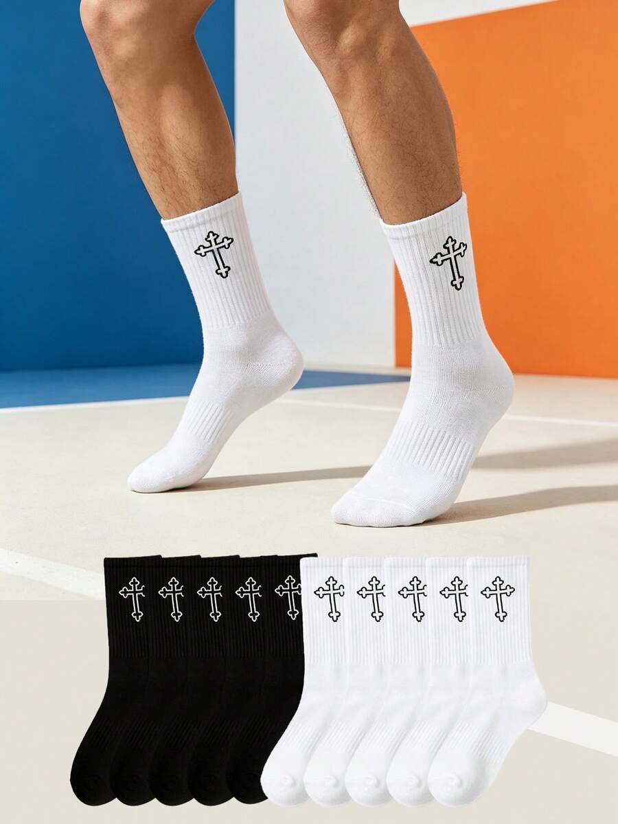 1/5/10/20 Pairs Men's Mid-Calf Socks, Simple Comfortable Sports Striped Socks, Versatile For Daily Wear, Outings And Home - Multicolor - View 1