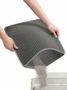 1pc Double Layer Cat Litter Mat, Non-Slip Pet Cleaning Mat, Scratch Mat, Waterproof Cat & Dog Litter Box Mat - Grey - View 3