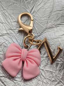 Pink Compact Bowknot Letter A-Z Keychain Pendant, Matching Bag Charm, Seasonal Opening Halloween Interactive Small Gift - Multicolor - View 35