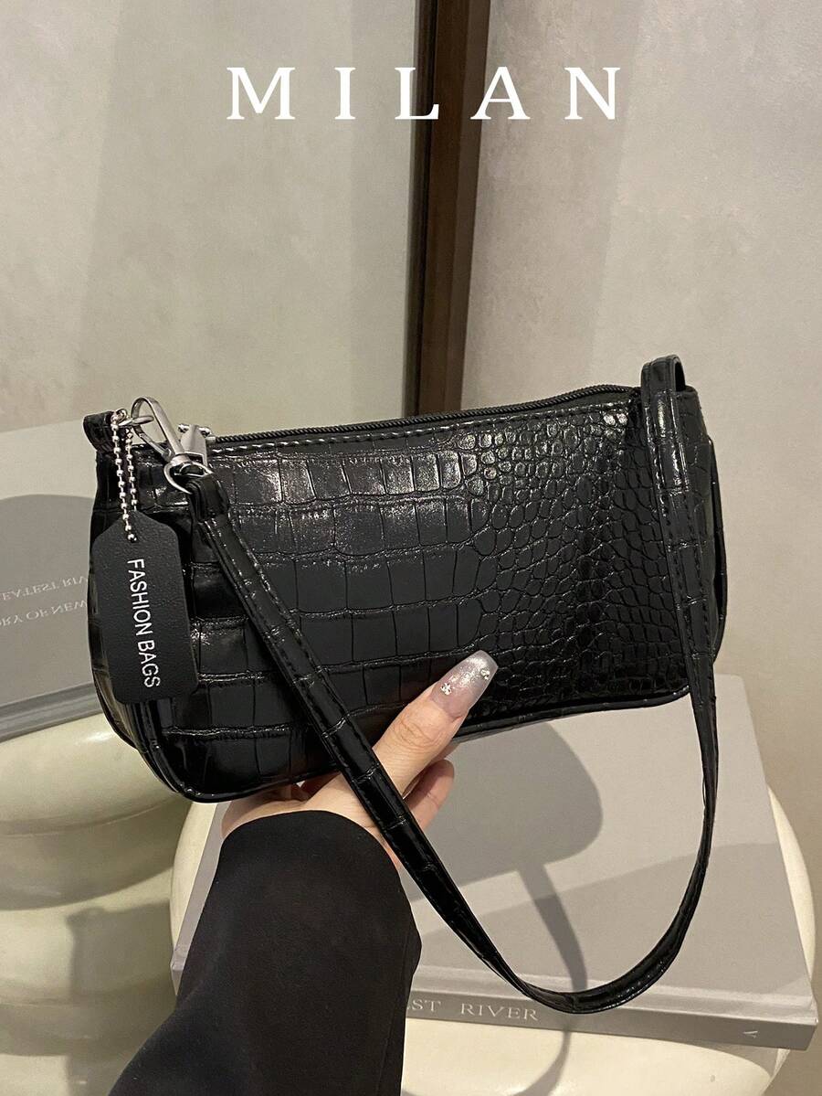 1pc New Fashion Versatile Textured Shoulder Bag Underarm Bag, Suitable For Dating, Outing, Party And Other Occasions, Fashionable Women's Solid Color Wallet. Crocodile Pattern Position Random