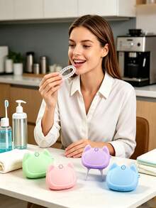 Cute Portable Silicone Dental Retainer/Orthodontic/Aligner Case, Storage Box, Data Cable Organizer Bag, With Cleaning Floss, Odorless, Oral Retainer And Expander Personal Care Storage, Suitable For Travel And Outdoor Activities - Multicolor - View 3