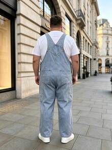 Men's Denim Dungarees Light Wash Distressed Plus Size Overalls - Navy Blue - View 2
