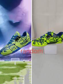 1 Pair Blue-Green Gradient Camouflage Pattern Dream Football Cleats, Studded, Fast, Anti-Slip, Hook-And-Loop Easy On/Off, Lightweight And Breathable (Asymmetrical Camouflage Pattern And Color On Upper) - Green - View 10