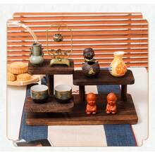 1pc Vintage Wooden Desktop Shelf, Makeup Jewelry Display Stand, Desktop Storage Rack, Cake Dessert Tray Display, Suitable For Desktop - Dark Brown - View 5