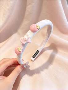 1pc Cute Rabbit Flower & Strawberry Decor Fabric Headband, Sweet Women Hair Hoop - Multicolor - View 4