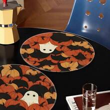 1/4/6pcs Halloween Series Dense Pumpkin Patch & Little Ghost Hand-Painted Pattern Placemats, Polyester Fiber, Suitable For Home Kitchen, Kitchen Table Decoration And Party Scene Decoration - Multicolor - View 6