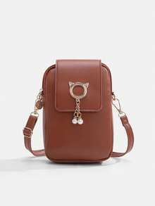 1pc Girls Cute Cat Pearl Pendant Phone Crossbody Bag, Multi-Color Vertical Small Bag, Lightweight Coin Purse Shoulder Bag - Plain Weave - View 17