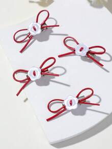10pcs Girls Multi-Color Flower Bow Hair Clips Hair Accessories Headwear Top Clip Back Clip Side Clip Alligator Hair Clip Daily Use - Red - View 2