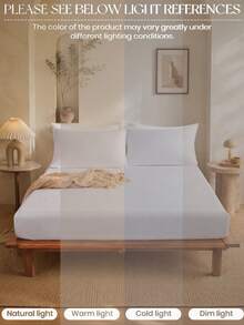 3-Piece Pure White Bed Sheet Set, Made Of Brushed Fabric, Includes 1 Fitted Sheet And 2 Pillowcases (Pillow Inserts Not Included), Modern Soft Bedding Set, Suitable For Home, Dorm, Back To School Season And Other Occasions, Deep Pocket Design, Fits Up To 16-Inch Mattress - White - View 8