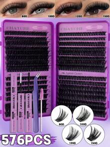 CMAYOME 576-Piece Mascara Set, D-Shaped Curled Tufted Lashes, Length Ranging From 10 To 168 Millimeters. Includes 30D To 150D Mixed Lashes. The Set Contains Mascara, Tweezers And Mascara Brush. Lashes, Lashes, Lash Tufts, Cat-Eye Lashes, Anime Lashes - Multicolor - View 14