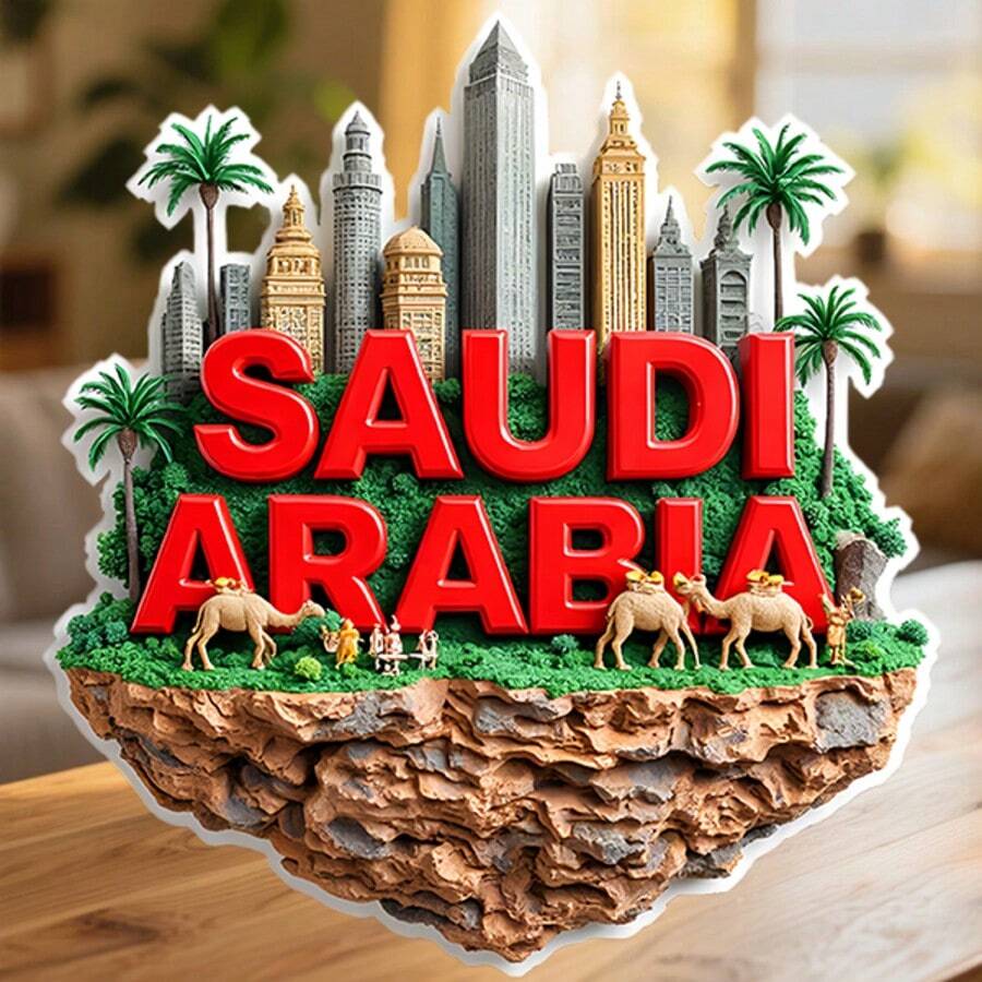 Saudi Arabia Floating Island Where The Desert Caravan Meets The Towering Skyline Keepsake For All Metal Surfaces Throughout The Home - A - View 1