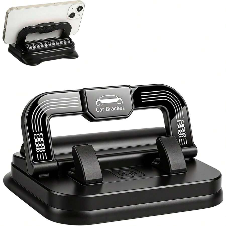 1pc 360 Degree Rotation Car Phone Holder, Temporary Parking Sign Holder Suitable For Dashboard Navigation Display, Two In One Multifunctional, Stable When Placed, Suitable For All Models, Made Of High-Quality ABS Material, Black Version, Hands-Free