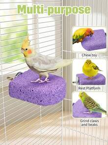 Large Natural Parrot Beak Grinding Stone + Claw Grinding Perch, Multi-Function Toy Bird Cage Platform Perch, Suitable For Budgies, Cockatiels, Lovebirds, Finches And Other Small To Medium-Sized Birds - Multicolor - View 3