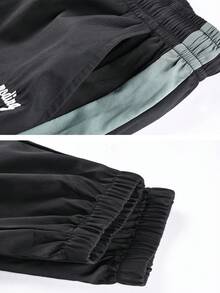 1 Set Men's Spring/Autumn Fashion Colorblock Sports Outfit, Hooded Zip-Up Jacket + Cuffed Joggers, Suitable For Daily Fitness, Running, Commuting Casual Wear - Black - View 9