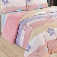 Edredón Matrimonial de Lujo Doble Vista Piel de Ángel, Suave y Acolchado, Incluye Edredón Relleno, 2 Fundas de Almohada, Sábana Superior y Sábana Ajustable (5 Piezas en Total) - Rosa Pastel - Ver 6