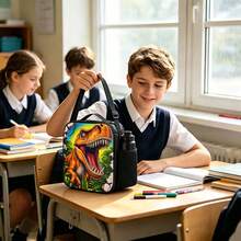 Roaring Tyrannosaurus Rex Jungle Print Boys Lunch Bag, Black Zipper Handbag With Top Handle, Shoulder Strap And Side Mesh Pocket, Suitable For School Use - DINOSAUR-18 - View 5