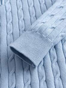 Boys' Blue Turn-Down Collar Half-Zip Long Sleeve Knitted Sweater With 3D Cable Knit Pattern, Minimalist Preppy Casual Versatile Pullover, Suitable For School Daily Wear In Spring, Autumn And Winter - Blue - View 6