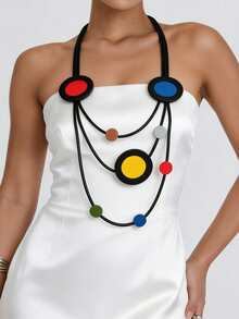 MARLIWOO 1pc Bohemian Colorful Personalized Exaggerated Multi-Layer Vintage Neckpiece Fashion Party Necklace - Colorful - View 1