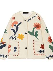 Seelio Autumn New Women's European And American Style Fashion Minimalist Versatile Floral Print Jacket - Beige - View 4