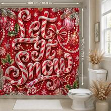 1pc/4pcs Christmas 3D Candy Cane Multi-Function Bathroom Decor Shower Curtain Set, Free 12 Hooks, Premium Holiday Atmosphere, Bathroom Mat U-Shaped Floor Mat And Round Toilet Lid Cover, Suitable For All Christmas Scenes Decoration - 3D Candy Cane - View 13