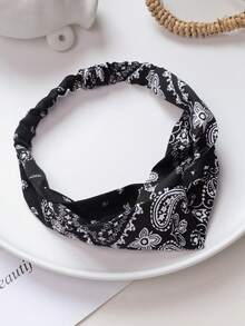 1pc Vintage Paisley Flower Print Criss-Cross Elastic Fabric Headband, Multiple Colors Available, American Street Style Vibe - Multicolor - View 12