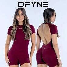 DFYNE Mono Deportivo Manga Corta Sin Costuras Para Mujer, Compresión Esculpida, Control de Abdomen y Levanta Glúteos, Ropa Fitness Yoga Gimnasio Activewear [CON LOGOTIPO][Aumenta una talla] - Uvas moradas - Ver 3