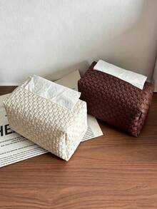 1PC Modern Minimalist Style Wicker-Patterned Tissue Box Rectangular Tissue Box Cover With Woven Embossed Texture Detail, Dustproof Tissue Holder, Napkin Storage Case, Suitable For Living Room, Bedroom, Office Desk,Car Tissue Box, Household Daily Use - Multicolor - View 9