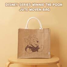 Miniso Disney Winnie The Pooh Jute Tote Bag, Cartoon Print Reusable Handbag, Large Capacity Lunch Bag, Suitable For Daily Use, Picnic And Travel - View 2