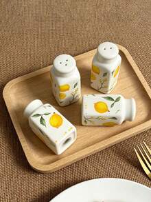 2pcs/4pcs Cute Lemon Ceramic Seasoning Bottles, Fresh Pastoral Style Square Small Seasoning Bottles, Highly Attractive Tabletop Condiment Bottles, Home Salt/Pepper/Sugar/Sprinkle Bottles, Housewarming Gift - Multicolor - View 2