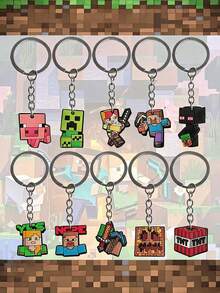 100pcs/Random 1pc Pixel Battle Pixel Grid Theme Birthday Party Gift Soft Rubber Keychain, Character Keychain, Suitable For Backpack Decoration, Car Pendant, Backpack Charm, Perfect Gift For Birthday, Holiday, Halloween, Christmas, Anniversary Party - Multicolor - View 1