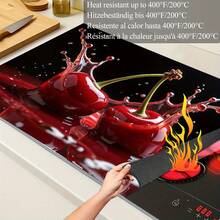 (Hot !!) 1pc 2D Cherry Pattern Flat Stove Protector Mat And Non-Slip Heat-Resistant Rubber Stove Cover Pad Suitable For Induction Cooktop, Glass Cooktop And Multi-Function Scratch-Resistant Mat, Also Can Be Used As Oven, Washing Machine, Dryer And Kitchen Decor Best Choice. - Multicolor - View 2