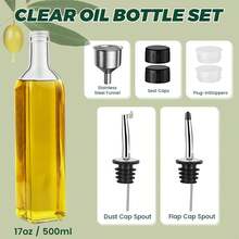 Oil And Vinegar Bottle Set Of 2, 500 Ml Glass, With Funnel, Stainless Steel Leak-Proof Seal And Labels, Oil Dispenser For Kitchen, Cooking And Grilling - View 3