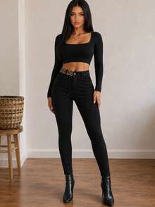 ApperlothPOP Vintage Black Pants Butt Lifting Leopard Print Design Slim Fit Stretch Bootcut Trousers Daily Street Music Festival Halloween Date Outfit - Black - View 6