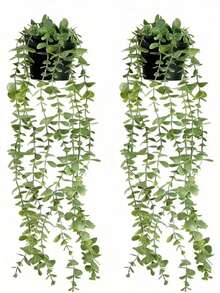 1/2pcs (2pcs With Pot/1set) Artificial Hanging Plants, Wall-Mounted Planter Decor, Suitable For Indoor, Outdoor, Living Room Shelf Decoration, Home Decor, Room Decor, Garden Decor, Wall Decor - Eucalyptus - View 8