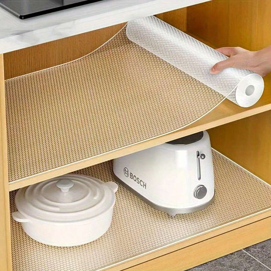 1 Rollo, Revestimiento de gabinete, Adecuado para gabinetes, cajones y refrigeradores, Fácil de limpiar, Impermeable, a prueba de aceite, a prueba de humedad, a prueba de polvo, Almohadilla para encimera de cocina, Organizador de cajones de muebles, Decoración del hogar, Almacenamiento para fiestas y Navidad