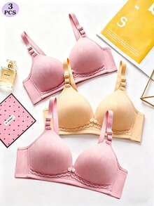 Hart & Haze 3pcs Wireless Seamless Nursing Bras, 80%Nylon 20%Spandex, Anti-Sagging, 2Mauve+1Apricot, For Daily Commute, XS-L Sizes. - Champagne - View 6