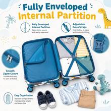 Cute Cartoon Dinosaur Volcano Jungle Print Kids Hard Shell Luggage, Spinner Wheels Trolley Suitcase, Kids Carry-On Travel Bag, Suitable For Vacation Use - White - View 4