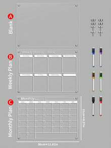 1pc Transparent Acrylic Magnetic Message Board, Weekly Planner/To-Do List Erasable Magnetic Fridge Magnet, Suitable For Home And Office Users (Includes 1 Whiteboard Marker) - Clipboard - View 3