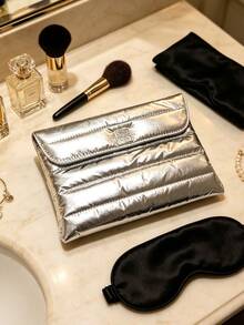 Givenchy Silver Puffy Envelope‑Style Cosmetic Pouch With Metal 4‑G Logo, Portable And Durable, Travel‑Friendly Makeup Storage Bag, For Personal Use And Gift Giving, GIVENCHY‑GIFT‑29 - Silver - View 1