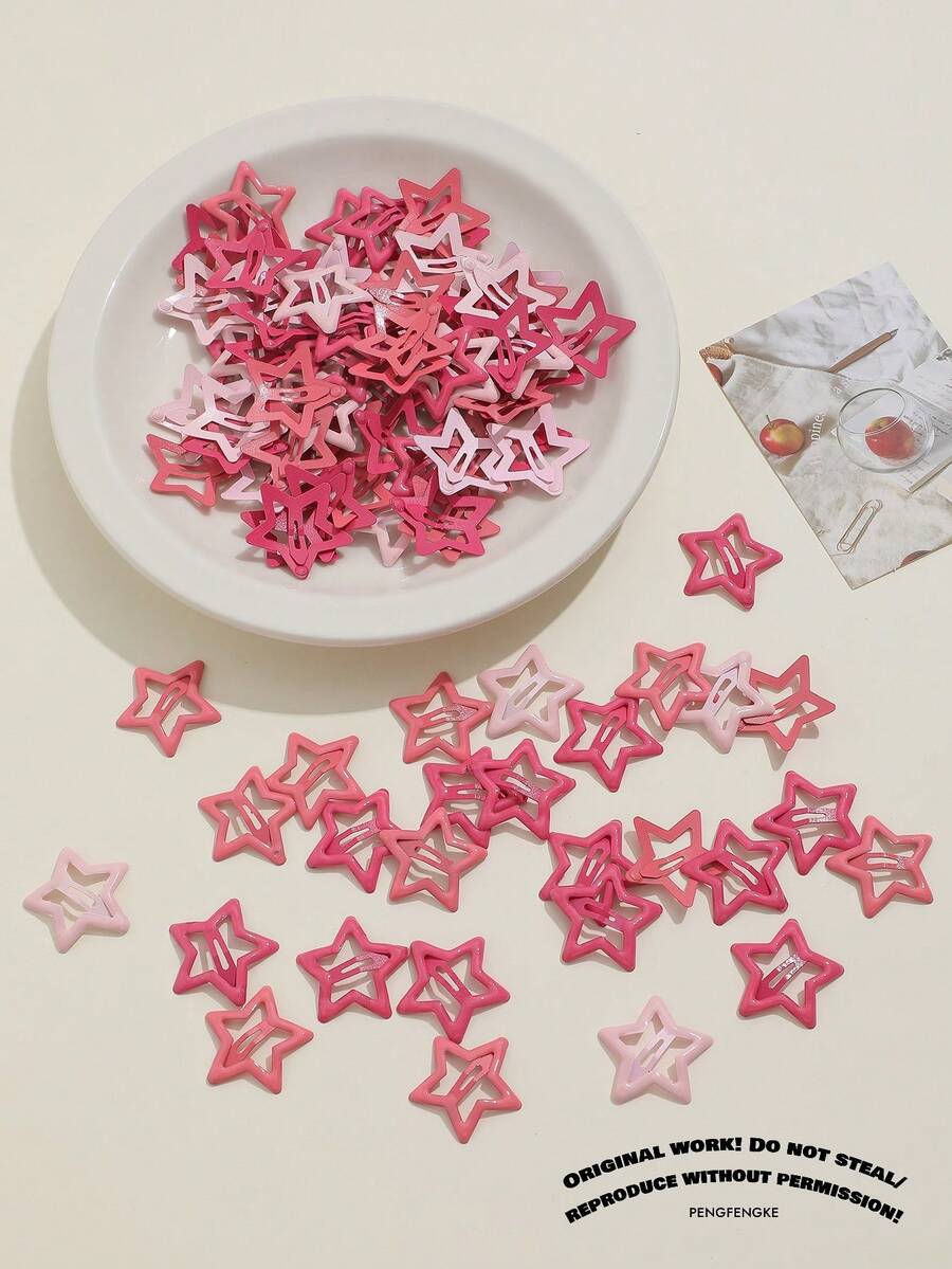 100/50/30/10 Stück süße Y2K rosa fünfzackige Stern BB Haarspangen, Pony-Federclips, grundlegende Haaraccessoires für Mädchen für den täglichen Schul- und Partygebrauch - Verschiedenfarbig - Übersicht 1